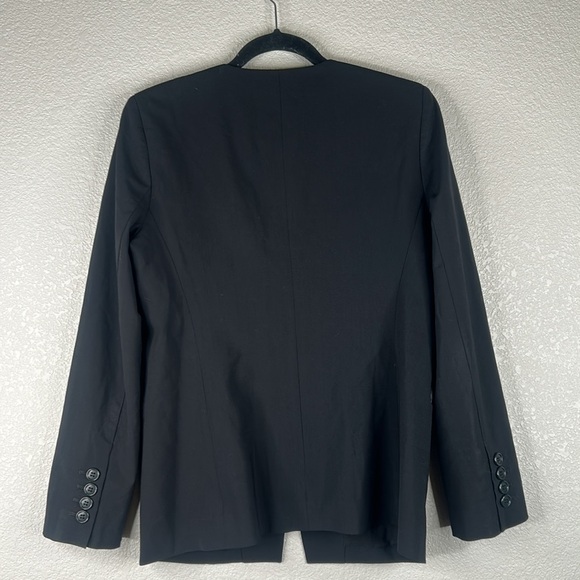 DKNY Black Classic Pleather Trim One Button Wool Blend Career Blazer Size 10 - Picture 3 of 8